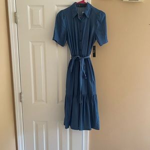 New York and Company (NY & Co) Tie Waist Tiered Dress in Color Blue Denim (NWT)